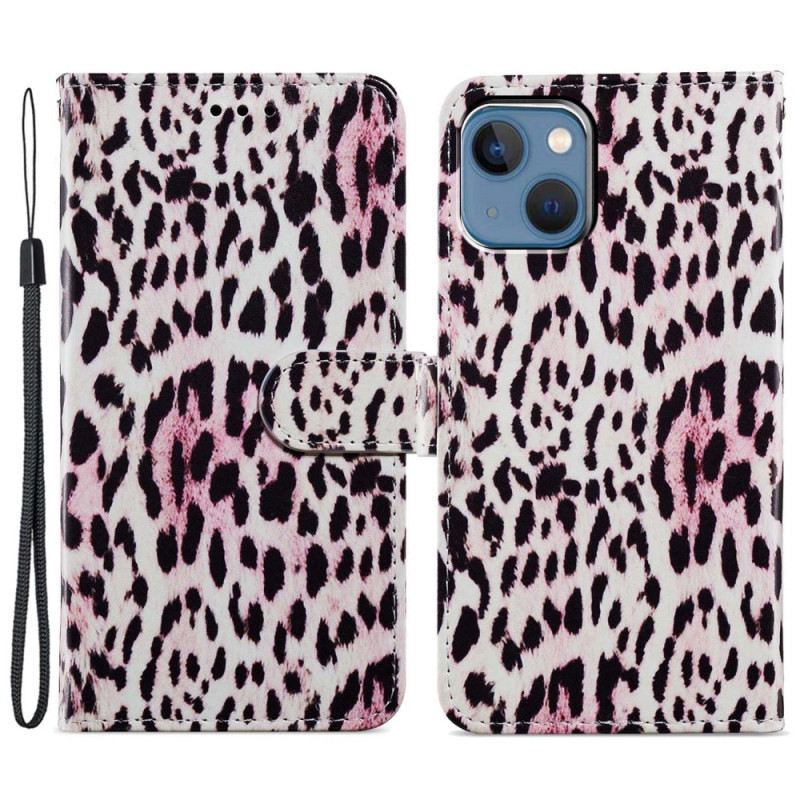 Futrola iPhone 15 Plus Efekt Leopardove Kože S Remenom