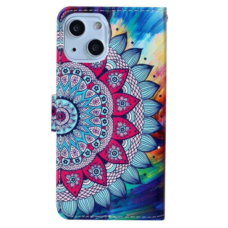 Kožna Futrola iPhone 15 Plus Šarena Mandala S Remenom