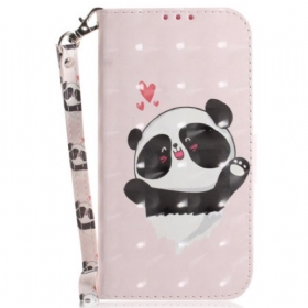 Kožna Futrola Za Motorola Edge 50 Ultra Panda Love With Strap