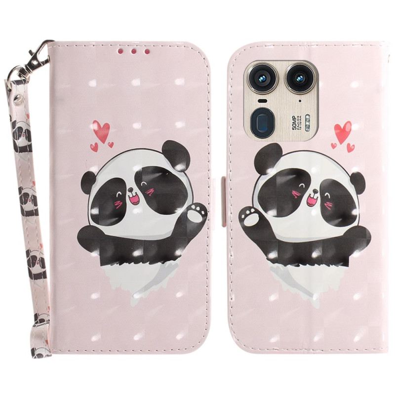 Kožna Futrola Za Motorola Edge 50 Ultra Panda Love With Strap