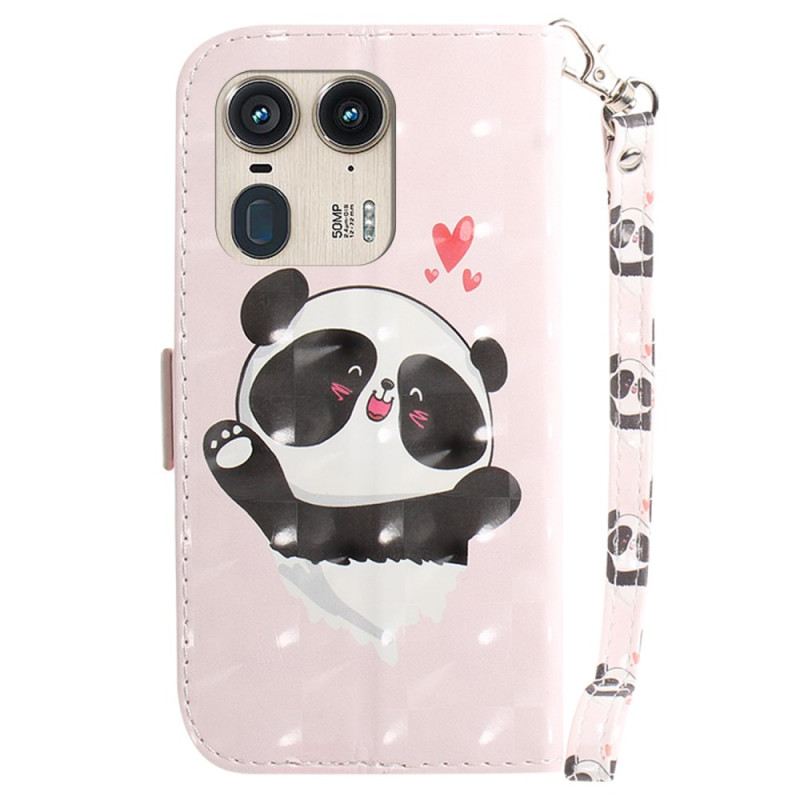 Kožna Futrola Za Motorola Edge 50 Ultra Panda Love With Strap