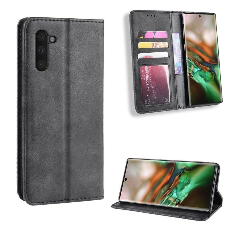 Flip Futrola Samsung Galaxy Note 10 Kožna Futrola Efekt Stilizirane Vintage Kože