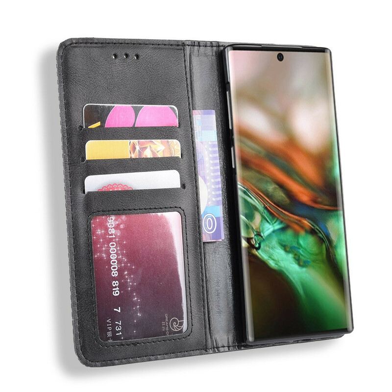 Flip Futrola Samsung Galaxy Note 10 Kožna Futrola Efekt Stilizirane Vintage Kože