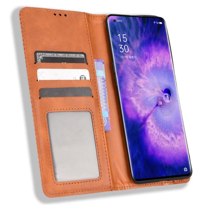 Flip Futrola Oppo Find X5 Kožna Futrola Efekt Stilizirane Vintage Kože