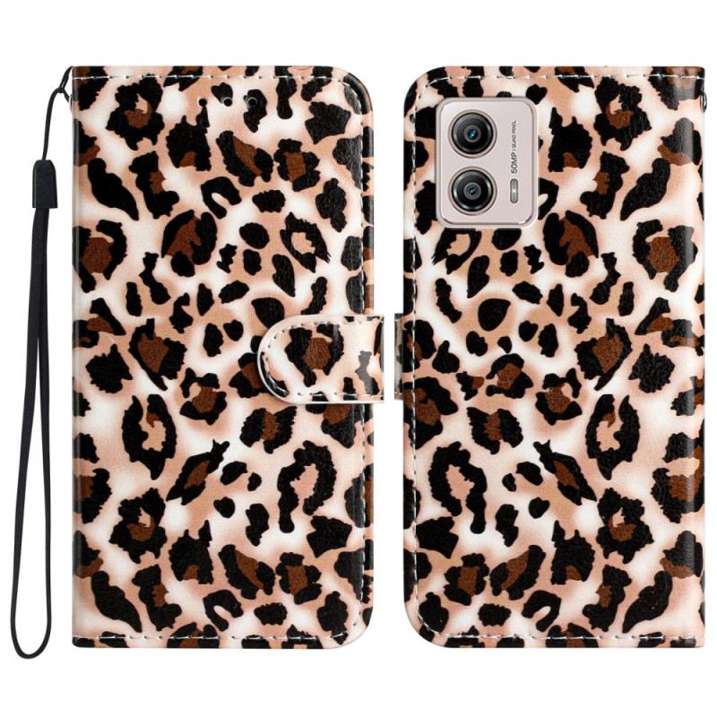 Kožna Futrola Moto G73 5G Leopard Print S Remenčićima