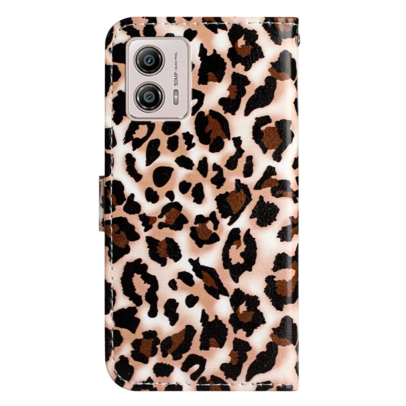 Kožna Futrola Moto G73 5G Leopard Print S Remenčićima