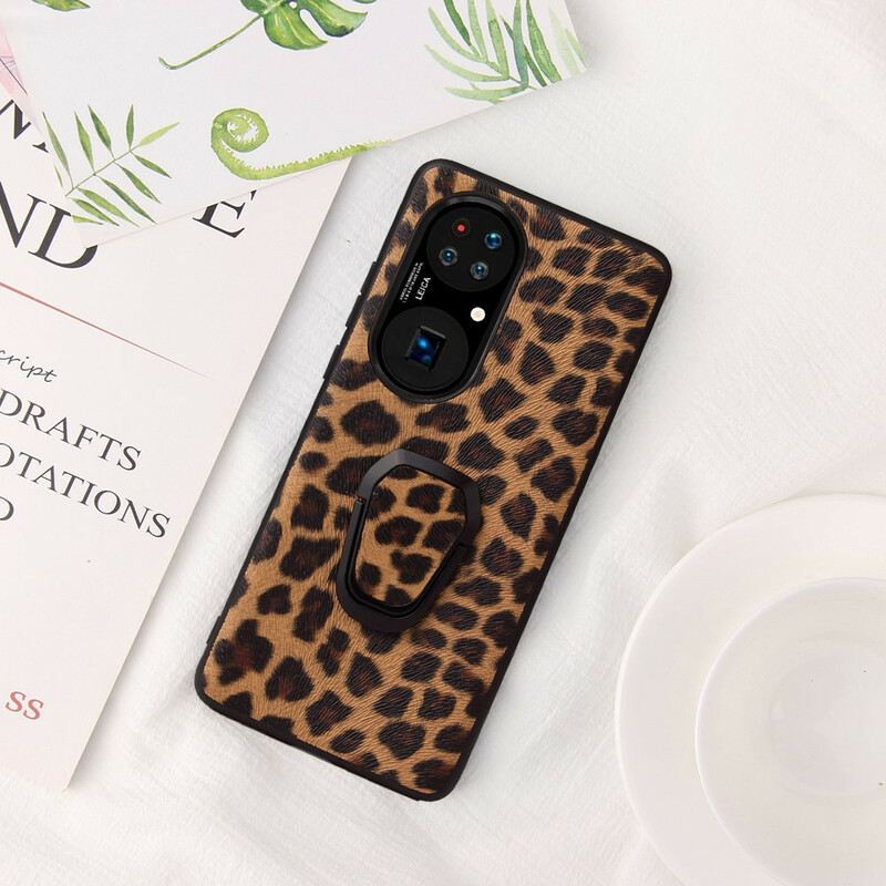 Maskica Huawei P50 Pro Prsten-potpora U Stilu Leoparda