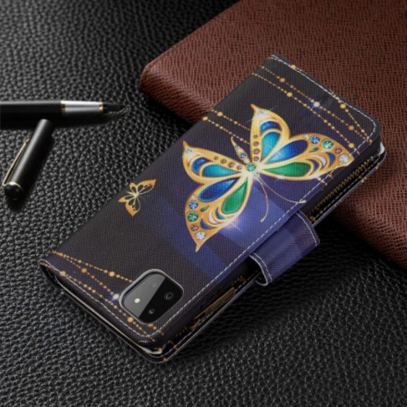 Flip Futrola Samsung Galaxy A22 5G Butterflies Umjetnička Torbica S Patentnim Zatvaračem