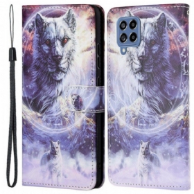 Kožna Futrola Samsung Galaxy M53 5G Lanyard Wolf