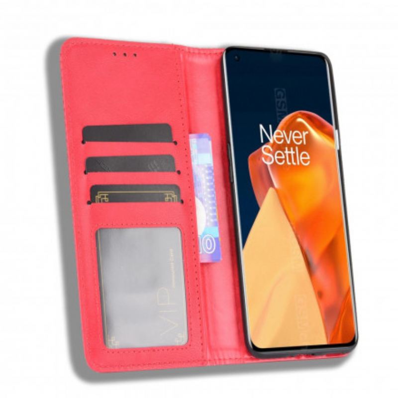 Flip Futrola OnePlus 9 Pro Kožna Futrola Efekt Stilizirane Vintage Kože