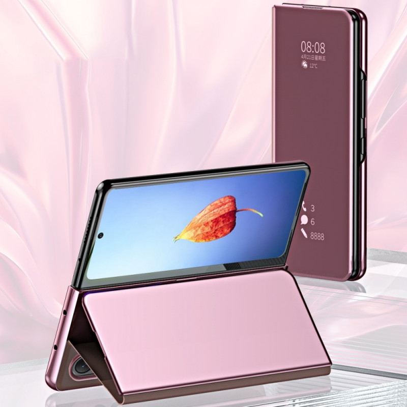 Flip Futrola Samsung Galaxy Z Fold 4 Kožna Futrola Ogledalo I Prozirnost