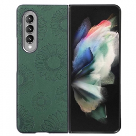 Maskica Samsung Galaxy Z Fold 4 Uzorak Suncokreta Obložen Imitacijom Kože