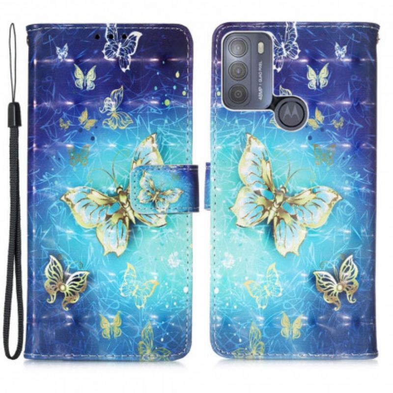 Futrola Moto G50 Golden Butterflies Lanyard