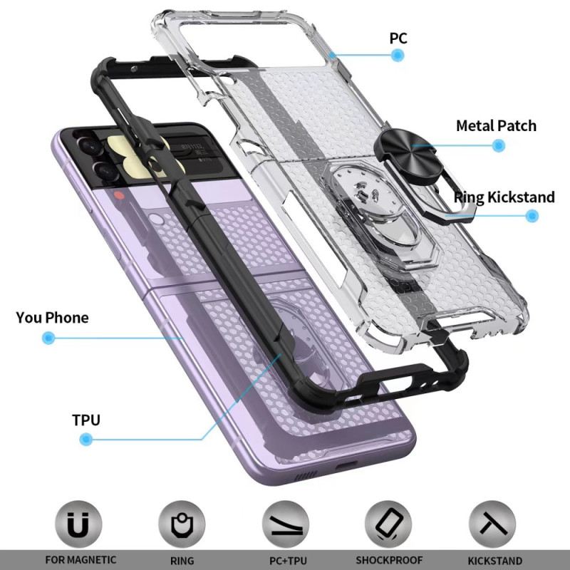 Flip Futrola Samsung Galaxy Z Flip 4 Kožna Futrola Saće S Prstenastom Potporom