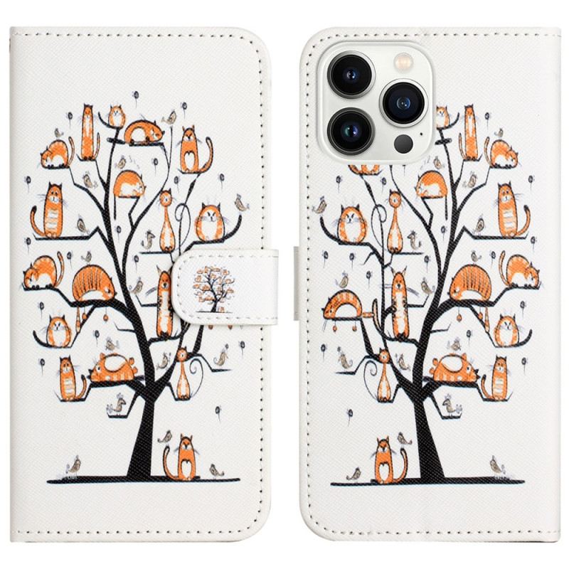 Kožna Futrola iPhone 16 Pro Max Cats On The Lanyard Tree