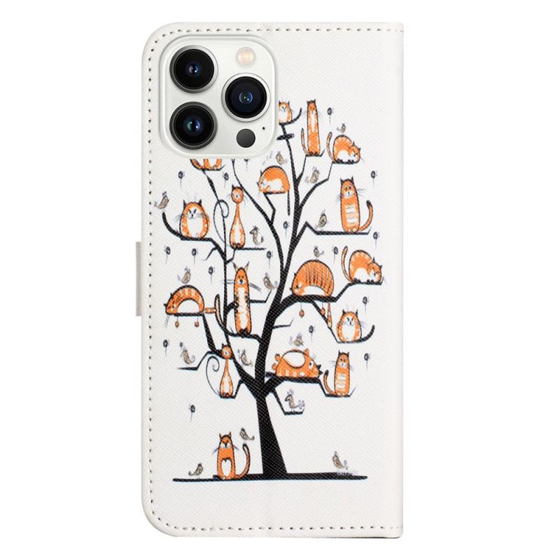 Kožna Futrola iPhone 16 Pro Max Cats On The Lanyard Tree