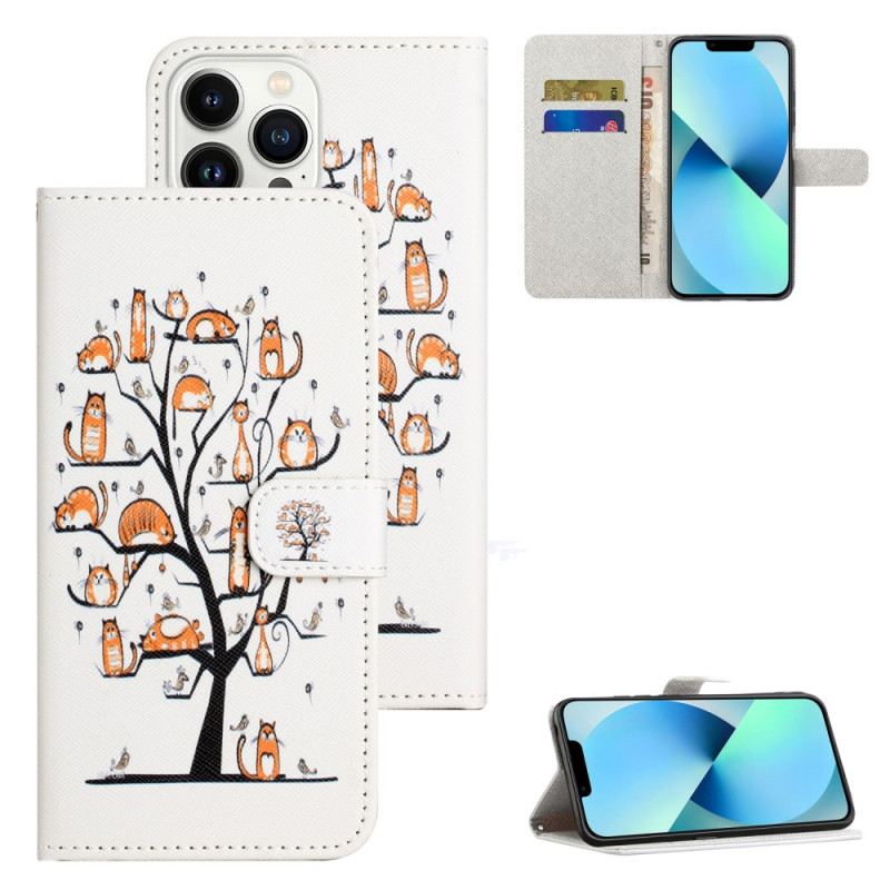 Kožna Futrola iPhone 16 Pro Max Cats On The Lanyard Tree