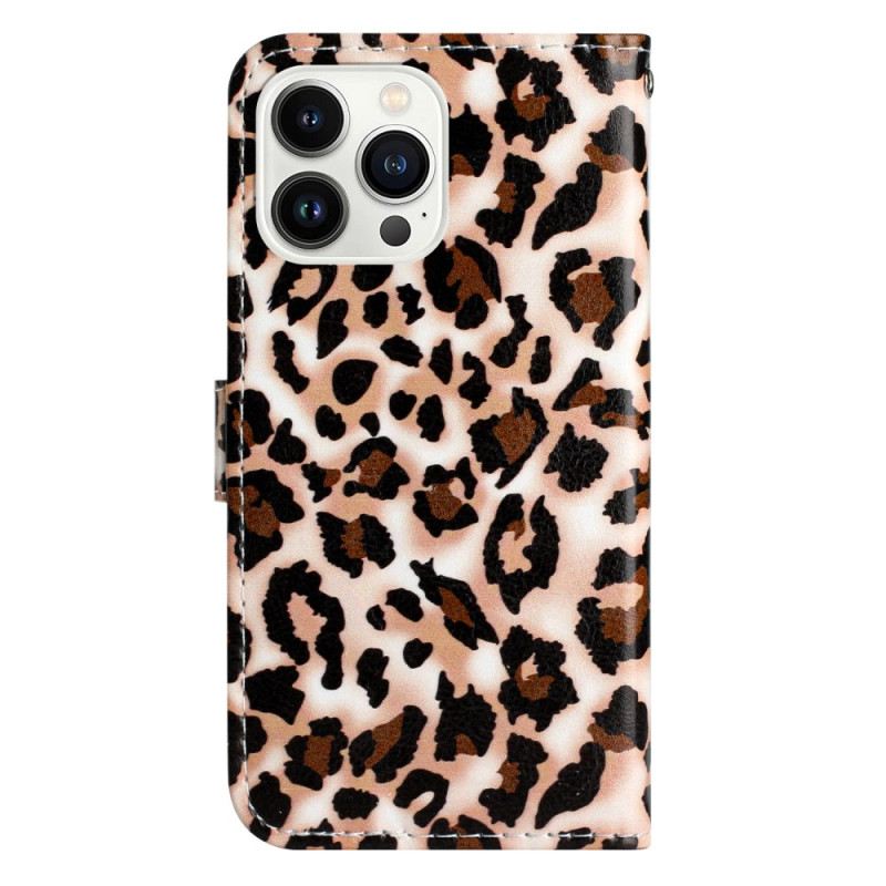 Kožna Futrola iPhone 16 Pro Max Leopard Uzorak S Remenom