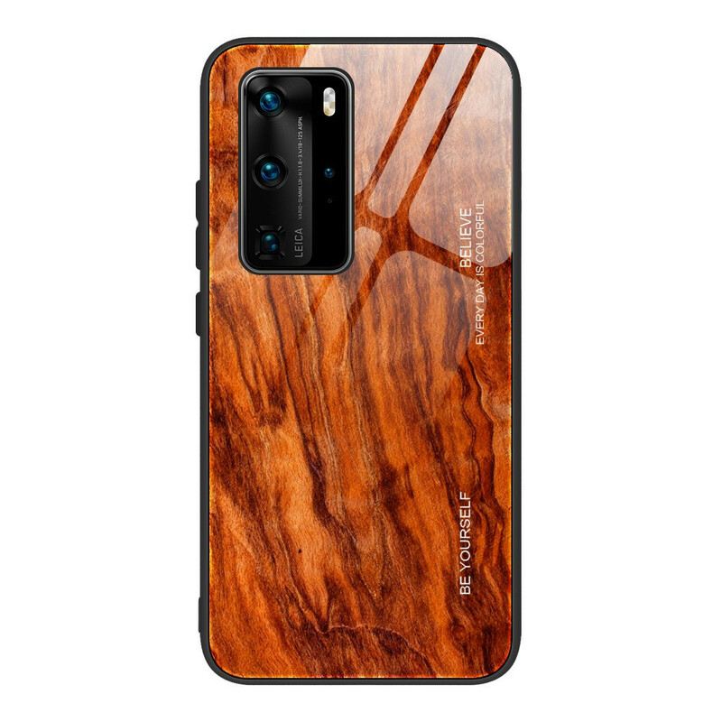 Maskica Huawei P40 Pro Drveni Dizajn Kaljeno Staklo