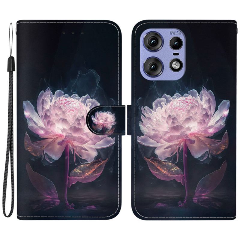 Kožna Futrola Za Motorola Edge 50 Pro Ljubičasti Božur S Remenom