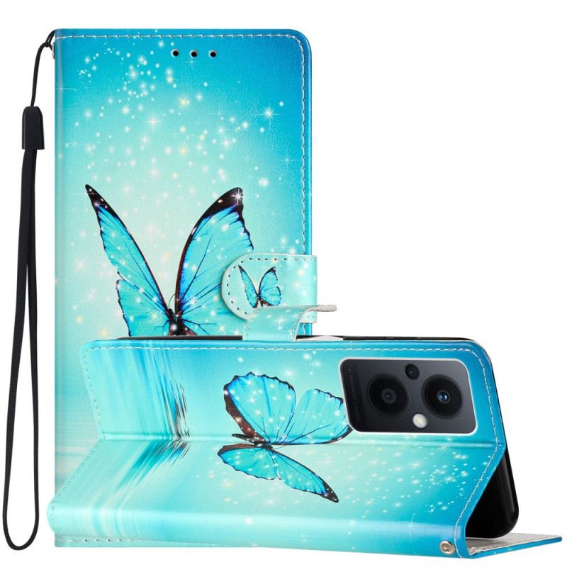 Flip Futrola Oppo Reno 8 Lite Plavi Leptiri S Remenom