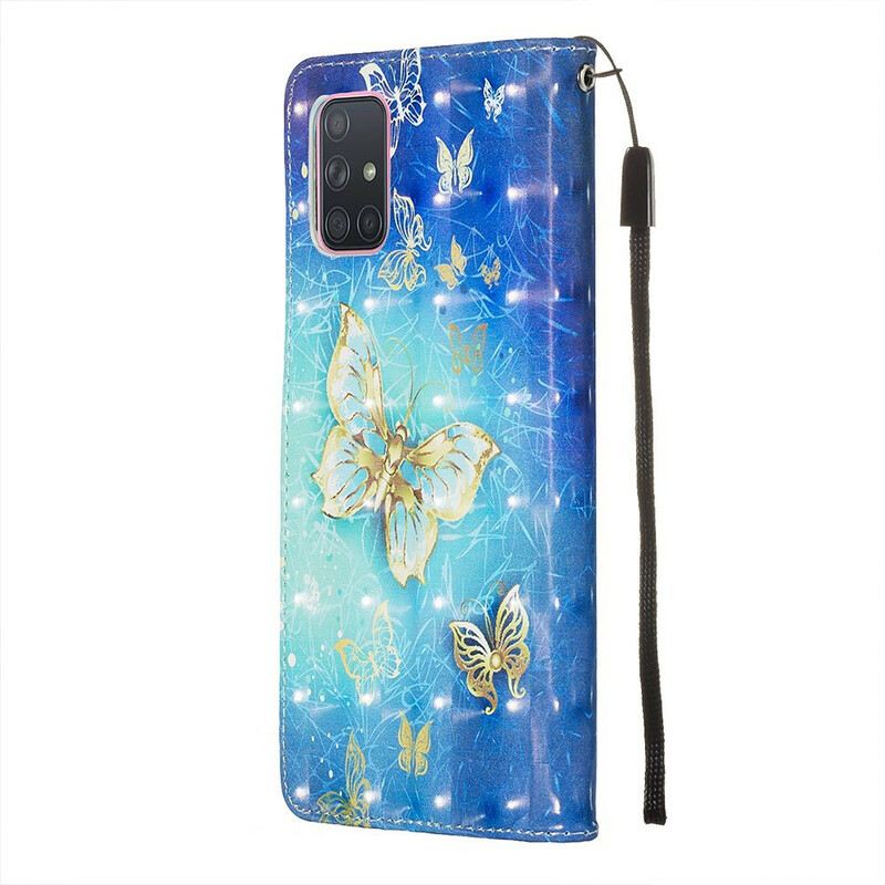 Flip Futrola Samsung Galaxy A71 Golden Butterflies Lanyard