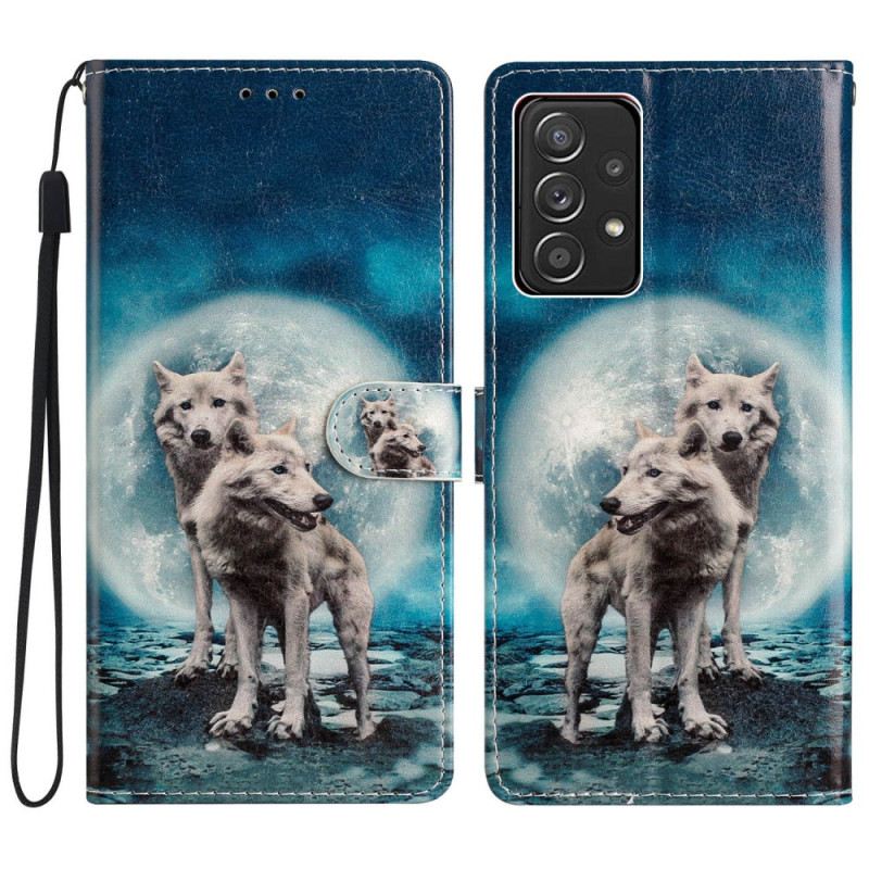 Kožna Futrola Samsung Galaxy A53 5G Moonlight Wolves With Lanyard