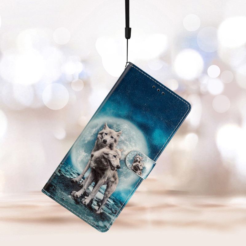 Kožna Futrola Samsung Galaxy A53 5G Moonlight Wolves With Lanyard