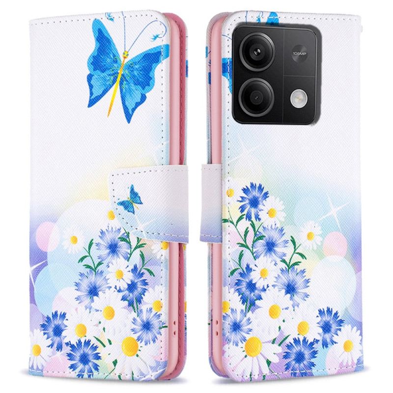 Kožna Futrola Xiaomi Redmi Note 13 5g Uzorak Leptira I Cvijeća