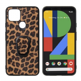 Maskica Google Pixel 5 Prsten-potpora U Stilu Leoparda