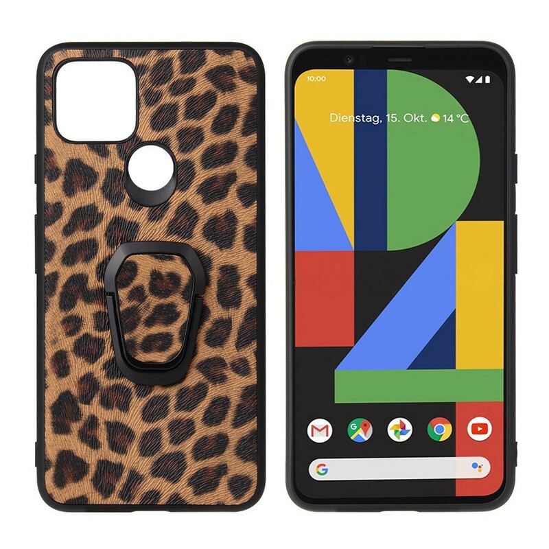 Maskica Google Pixel 5 Prsten-potpora U Stilu Leoparda