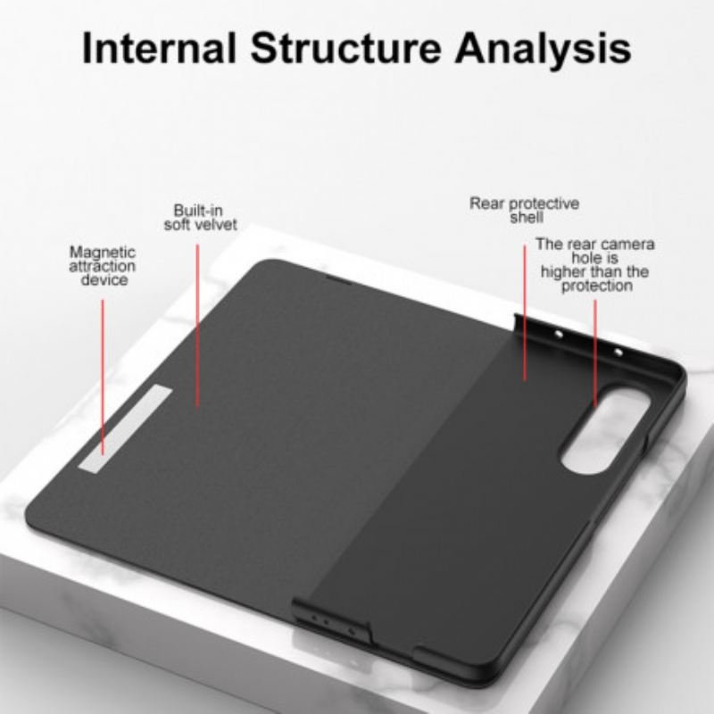 Flip Futrola Samsung Galaxy Z Fold 3 5G Kožna Futrola Kaljeno Staklo I Umjetna Koža