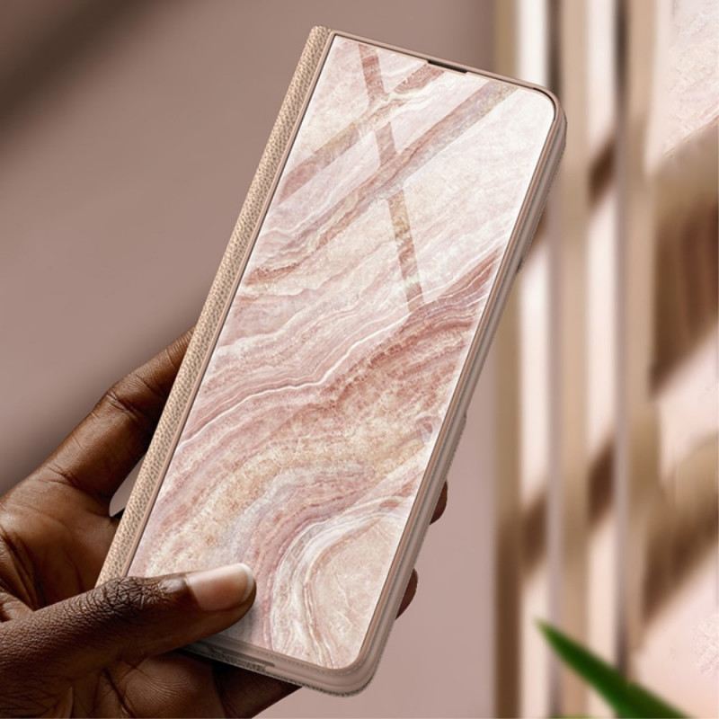 Flip Futrola Samsung Galaxy Z Fold 3 5G Kožna Futrola Kaljeno Staklo S Efektom Mramora