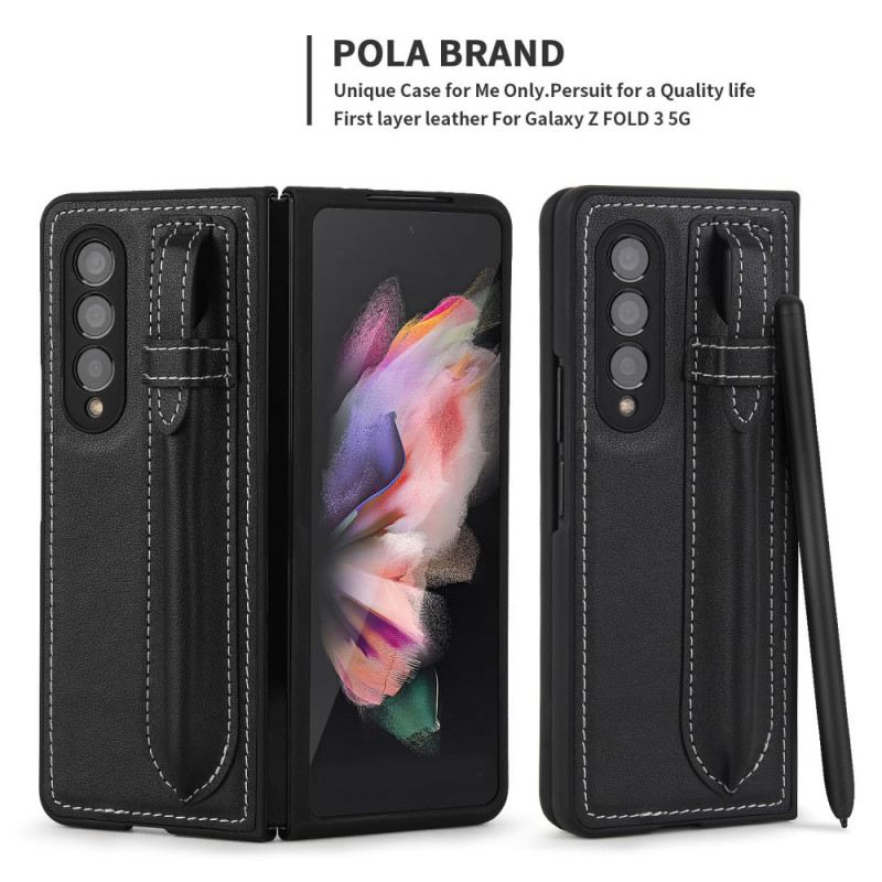 Maskica Samsung Galaxy Z Fold 3 5G Držač Za Olovke Od Prave Kože