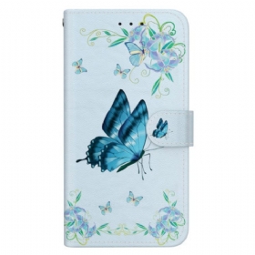 Flip Futrola Xiaomi Redmi Note 13 4g Maskice Za Mobitele Plavi Leptir I Cvijeće S Remenom