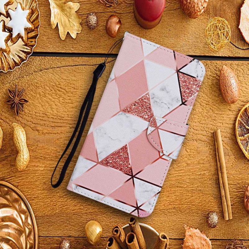 Kožna Futrola Xiaomi Redmi Note 13 4g Ružičasti Mramor I Zlatni Remen