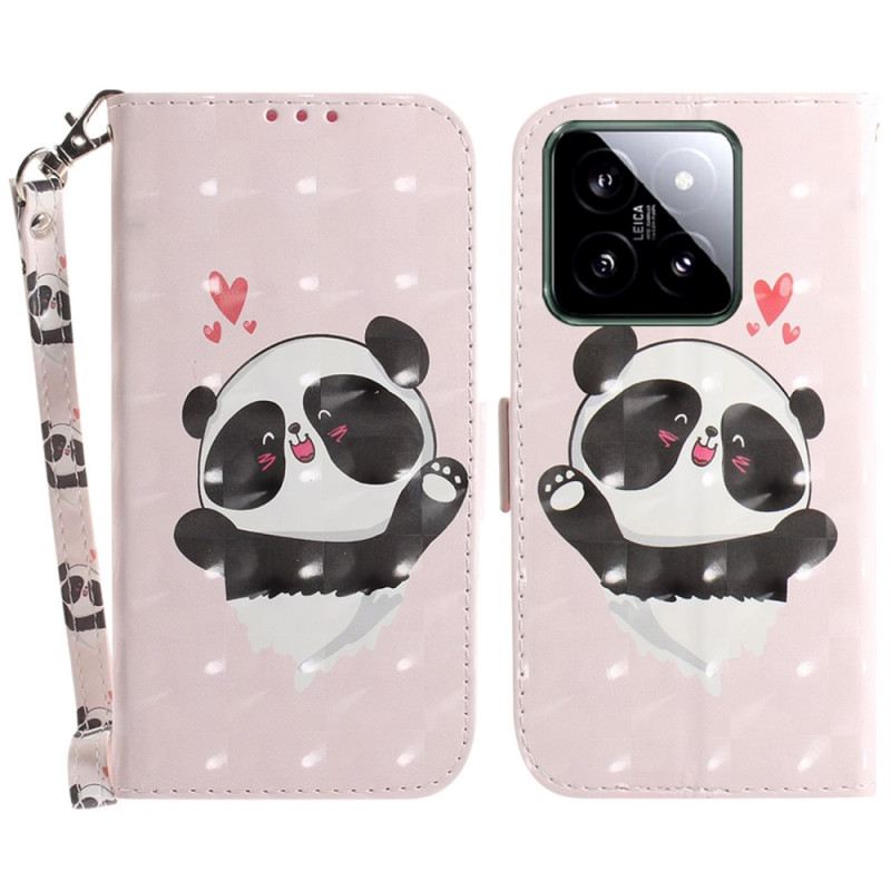 Kožna Futrola Za Xiaomi 14 Panda Love With Strap