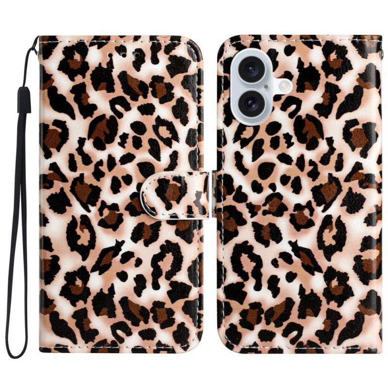 Flip Futrola iPhone 16 Plus Maskice Za Mobitele Leopard Uzorak S Remenom