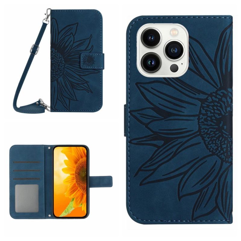 Kožna Futrola iPhone 16 Pro Print Suncokreta S Naramenicom