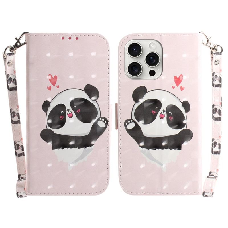 Kožna Futrola Za iPhone 16 Pro Panda Ljubav S Remenom