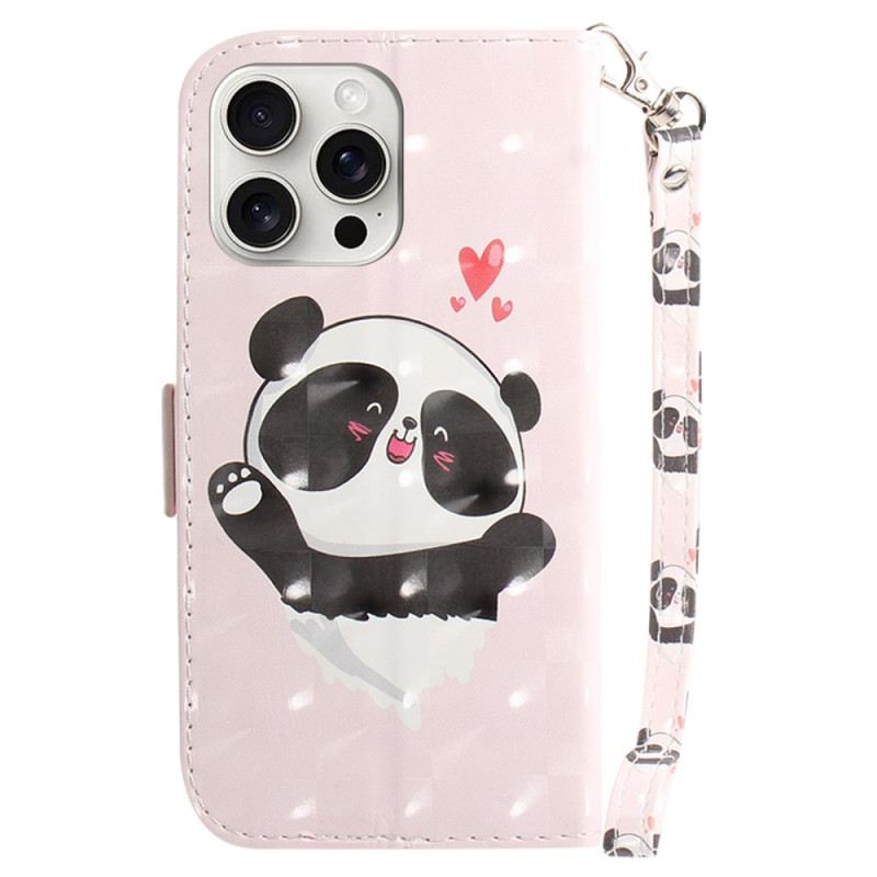 Kožna Futrola Za iPhone 16 Pro Panda Ljubav S Remenom