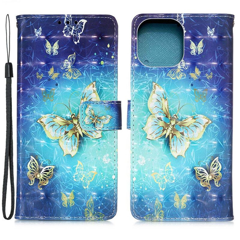 Futrola iPhone 13 Pro Golden Butterflies Lanyard