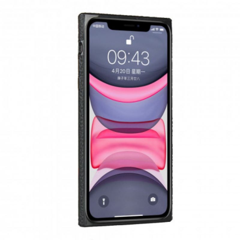 Maskica iPhone 11 Prava Litchi Koža S Remenom