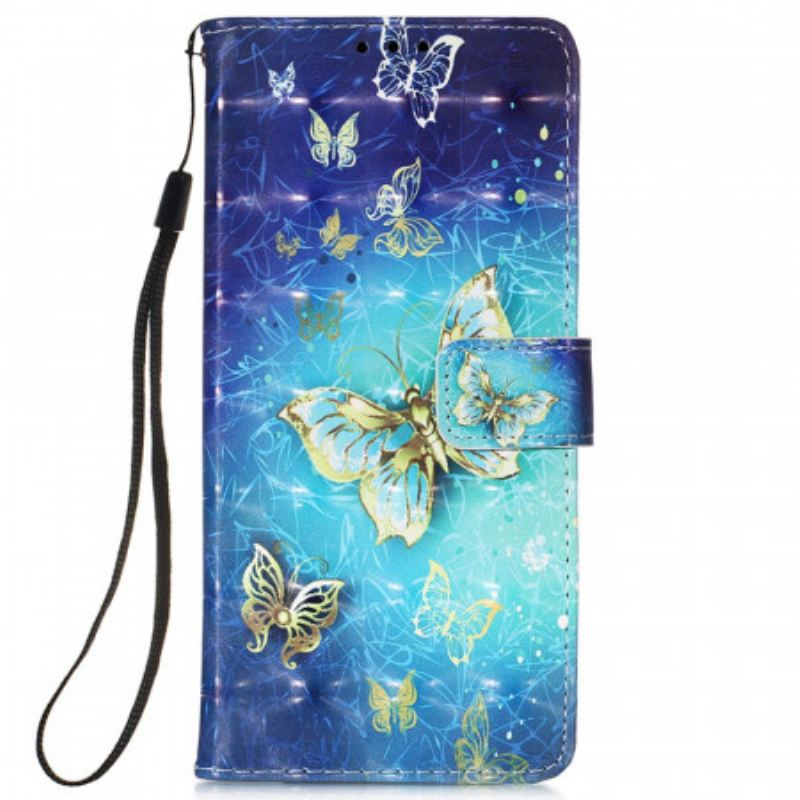 Flip Futrola Samsung Galaxy S22 Ultra 5G Golden Butterflies Lanyard