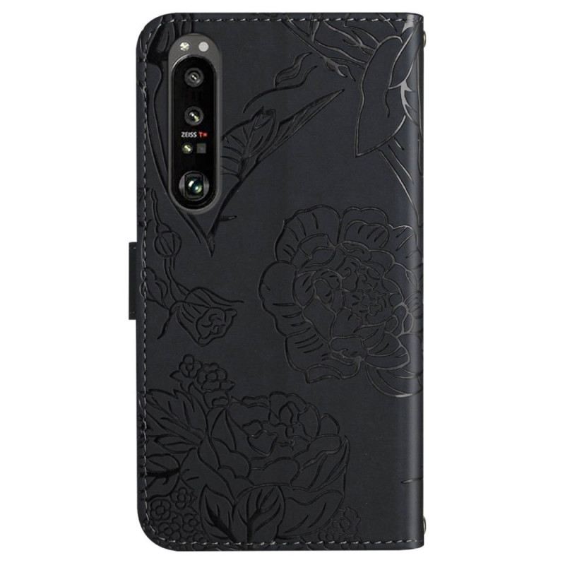 Kožna Futrola Sony Xperia 1 Vi Print Leptira S Remenom Za Rame