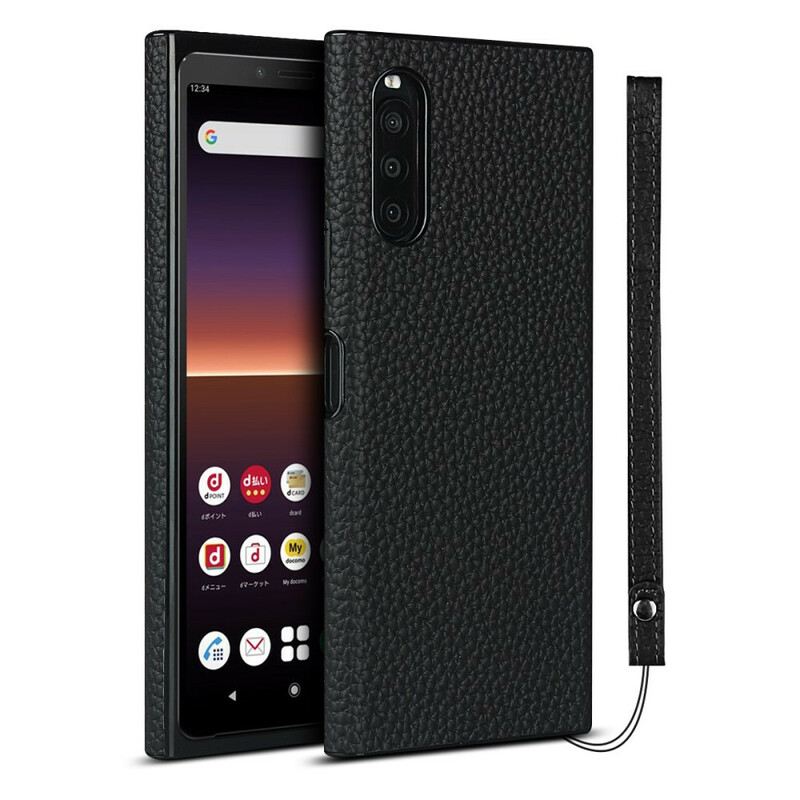 Maskica Sony Xperia 10 II Prava Litchi Koža S Remenom