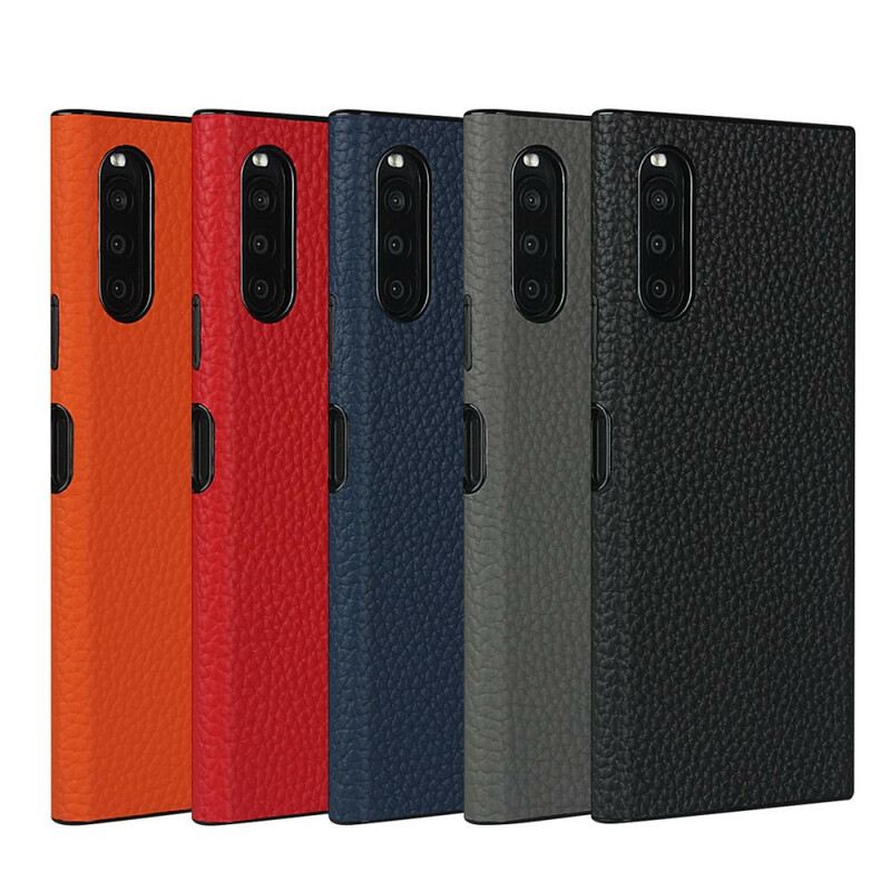 Maskica Sony Xperia 10 II Prava Litchi Koža S Remenom